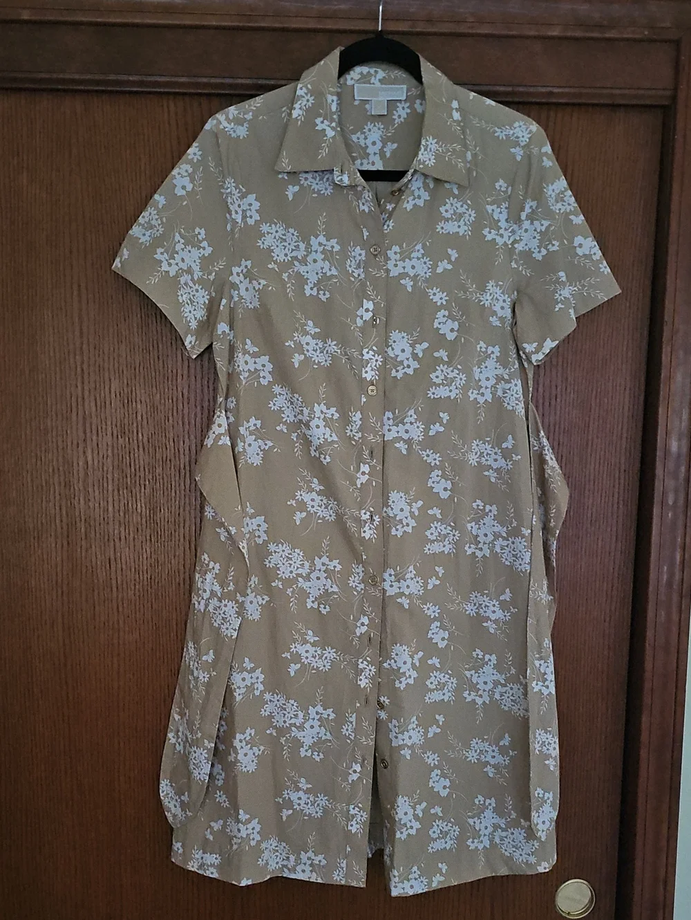 Michael Kors Beige Shirt Dress with White Floral Print